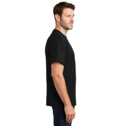 Port & Company Shirts: Men's Black PC61 JBK Cotton Essential Tee Shirt -Work Clothes Store pc61 jetblack model side