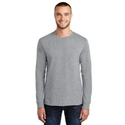 Port & Company Shirt: Men's PC61LST-AH Athletic Heather Tall Long Sleeve Essential Tee -Work Clothes Store pc61ls athleticheather model front