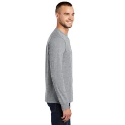 Port & Company Shirt: Men's PC61LST-AH Athletic Heather Tall Long Sleeve Essential Tee -Work Clothes Store pc61ls athleticheather model side