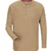 Bulwark Shirts: Men's QT20 KH Flame-Resistant Khaki FR IQ Series Henley Shirt -Work Clothes Store qt20