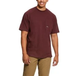 Ariat Shirt: Men's 10031017 Burgundy Heather Rebar Cotton Strong T-Shirt