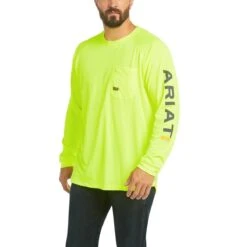 Ariat Rebar Shirts: Men's 10031031 Neon Lime HeatFighter Long Sleeve T-Shirt