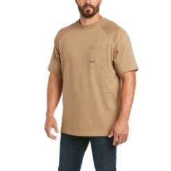 Ariat Rebar Shirt: Men's 10035008 Khaki Rebar Cotton Strong T-Shirt -Work Clothes Store s21 mns work 10035008 front