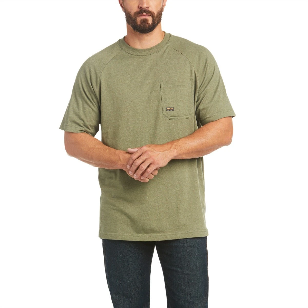 Ariat Rebar Shirts: Men's 10035009 Sage Heather Rebar Cotton Strong Short Sleeve T-Shirt 3 Ariat Rebar Shirts: Men's 10035009 Sage Heather Rebar Cotton Strong Short Sleeve T-Shirt