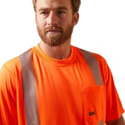 Ariat Rebar Workwear: Men's 10039195 Hi-Vis Orange ANSI T-Shirt -Work Clothes Store s22 mns work 10039195 detail04