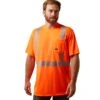 Ariat Rebar Workwear: Men's 10039195 Hi-Vis Orange ANSI T-Shirt -Work Clothes Store s22 mns work 10039195 front