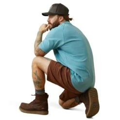 Ariat Rebar Shirts: Men's 10043485 Bachelor Button Heather Cotton Strong T-Shirt -Work Clothes Store s23 mns work 10043485 back