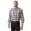 Ariat Shirts: Men's 10043743 Navy White Plaid FR Chiseled Button Down Long Sleeve Work Shirt -Work Clothes Store s23 mns work 10043743 front