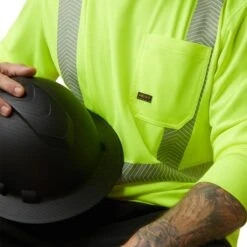 Ariat Rebar Workwear: Men's 10043823 Hi-Vis Bright Yellow ANSI Long Sleeve T-Shirt -Work Clothes Store s23 mns work 10043823 detail01