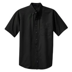 Port Authority Shirts: Men's Black S500T BLK Short Sleeve Twill Shirt With Pocket -Work Clothes Store s500t black front fs06
