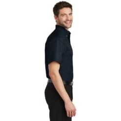 Port Authority Shirts: Men's Classic Navy S500T CNV Short Sleeve Twill Shirt -Work Clothes Store s500t classicnavy model side 082018