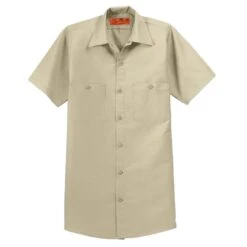 Red Kap Shirt: Men's SP24LT Light Tan Short Sleeve Industrial Work Shirt -Work Clothes Store sp24 lighttan flat front