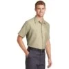 Red Kap Shirt: Men's SP24LT Light Tan Short Sleeve Industrial Work Shirt -Work Clothes Store sp24 lighttan model 3q 042015