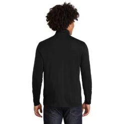 Sport-Tek Pullover: Men's ST407BLK Black Triad Solid PosiCharge Tri-Blend Wicking 1/4-Zip Pullover 9 Sport-Tek Pullover: Men's ST407BLK Black Triad Solid PosiCharge Tri-Blend Wicking 1/4-Zip Pullover -Work Clothes Store st407 blacktriadsolid model back 012019