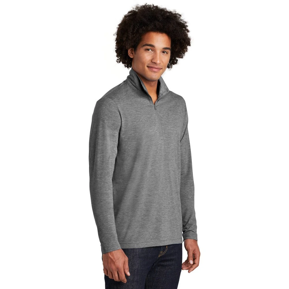 Sport-Tek Pullover: Men's ST407DGH Dark Grey Heather Triad Solid PosiCharge Tri-Blend Wicking 1/4-Zip Pullover 3 Sport-Tek Pullover: Men's ST407DGH Dark Grey Heather Triad Solid PosiCharge Tri-Blend Wicking 1/4-Zip Pullover