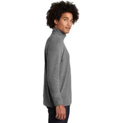 Sport-Tek Pullover: Men's ST407DGH Dark Grey Heather Triad Solid PosiCharge Tri-Blend Wicking 1/4-Zip Pullover 11 Sport-Tek Pullover: Men's ST407DGH Dark Grey Heather Triad Solid PosiCharge Tri-Blend Wicking 1/4-Zip Pullover -Work Clothes Store st407 darkgreyheather model side 012019