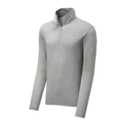 Sport-Tek Pullover: Men's ST407LGH Light Grey Heather Solid PosiCharge Tri-Blend Wicking 1/4-Zip Pullover 12 Sport-Tek Pullover: Men's ST407LGH Light Grey Heather Solid PosiCharge Tri-Blend Wicking 1/4-Zip Pullover -Work Clothes Store st407 lightgreyheather form front