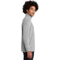 Sport-Tek Pullover: Men's ST407LGH Light Grey Heather Solid PosiCharge Tri-Blend Wicking 1/4-Zip Pullover 11 Sport-Tek Pullover: Men's ST407LGH Light Grey Heather Solid PosiCharge Tri-Blend Wicking 1/4-Zip Pullover -Work Clothes Store st407 lightgreyheather model side 012019
