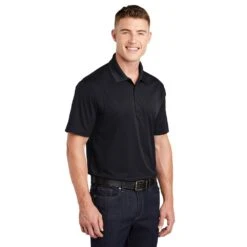 Sport-Tek Shirts: Men's ST650 BLK Black Moisture-Wicking Micropique Polo Shirt 10 Sport-Tek Shirts: Men's ST650 BLK Black Moisture-Wicking Micropique Polo Shirt -Work Clothes Store st650 black model 3q