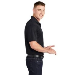 Sport-Tek Shirts: Men's ST650 BLK Black Moisture-Wicking Micropique Polo Shirt 9 Sport-Tek Shirts: Men's ST650 BLK Black Moisture-Wicking Micropique Polo Shirt -Work Clothes Store st650 black model side