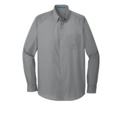 Port Authority Shirts: Men's Gusty Grey W100 GGY Carefree Poplin Shirt -Work Clothes Store w100 gustygrey flat front