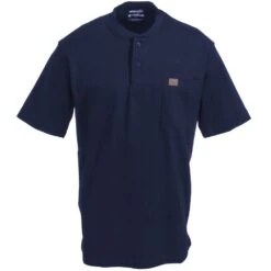 Wrangler Riggs Shirts: Men's Navy 3W760 NV Short Sleeve Henley Shirt -Work Clothes Store wrangler 3w760nv f 01