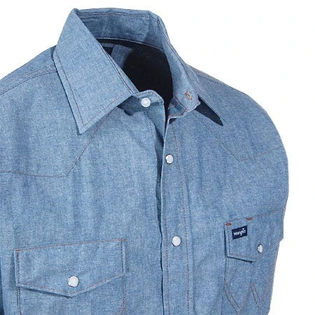 Wrangler Shirts: Men's Blue Chambray 70136 MW Cowboy Cut Long Sleeve Work Shirt 4 Wrangler Shirts: Men's Blue Chambray 70136 MW Cowboy Cut Long Sleeve Work Shirt - Image 2