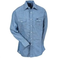 Wrangler Shirts: Men's Blue Chambray 70136 MW Cowboy Cut Long Sleeve Work Shirt 7 Wrangler Shirts: Men's Blue Chambray 70136 MW Cowboy Cut Long Sleeve Work Shirt -Work Clothes Store wrangler 70136 mw f 01
