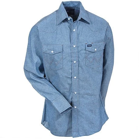 Wrangler Shirts: Men's Blue Chambray 70136 MW Cowboy Cut Long Sleeve Work Shirt 5 Wrangler Shirts: Men's Blue Chambray 70136 MW Cowboy Cut Long Sleeve Work Shirt - Image 3