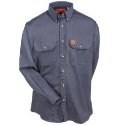 Wrangler Riggs Shirts: Men's Grey FR3W5 GY Flame Resistant Long Sleeve Shirt -Work Clothes Store wrangler fr3w5 gy f 01
