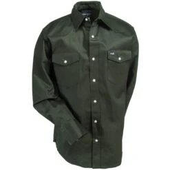 Wrangler Shirts: Men's Dark Green MS70519 Cowboy Cut Long Sleeve Twill Shirt -Work Clothes Store wrangler ms70519 1
